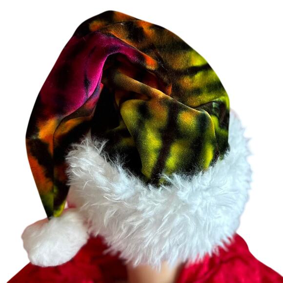 Santa Hat Tie Dye Handcrafted Hippie Christmas Holiday Party Festive Whimsical - Picture 3 of 7